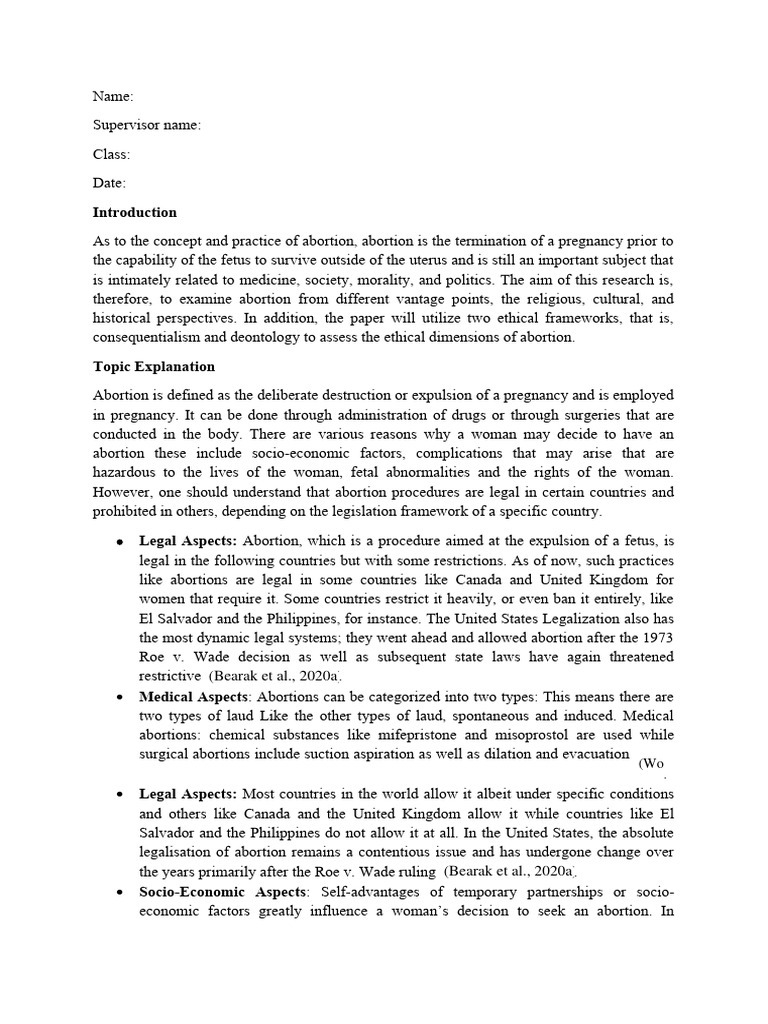Abortion Research Paper | PDF | Abortion | Roe V. Wade