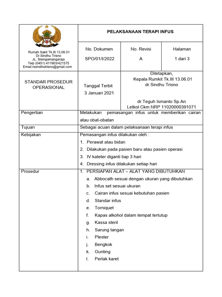 Prosedur Terapi Infus Rumah Sakit | PDF