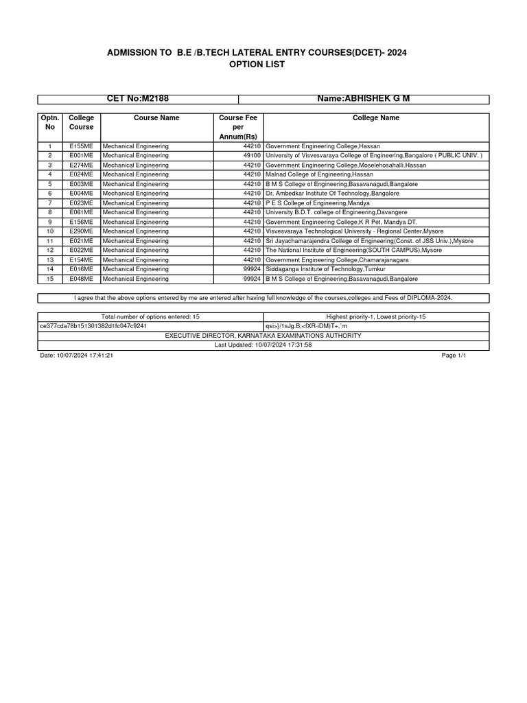 DCET 2024 Lateral Entry Course Options | PDF | Science Education ...