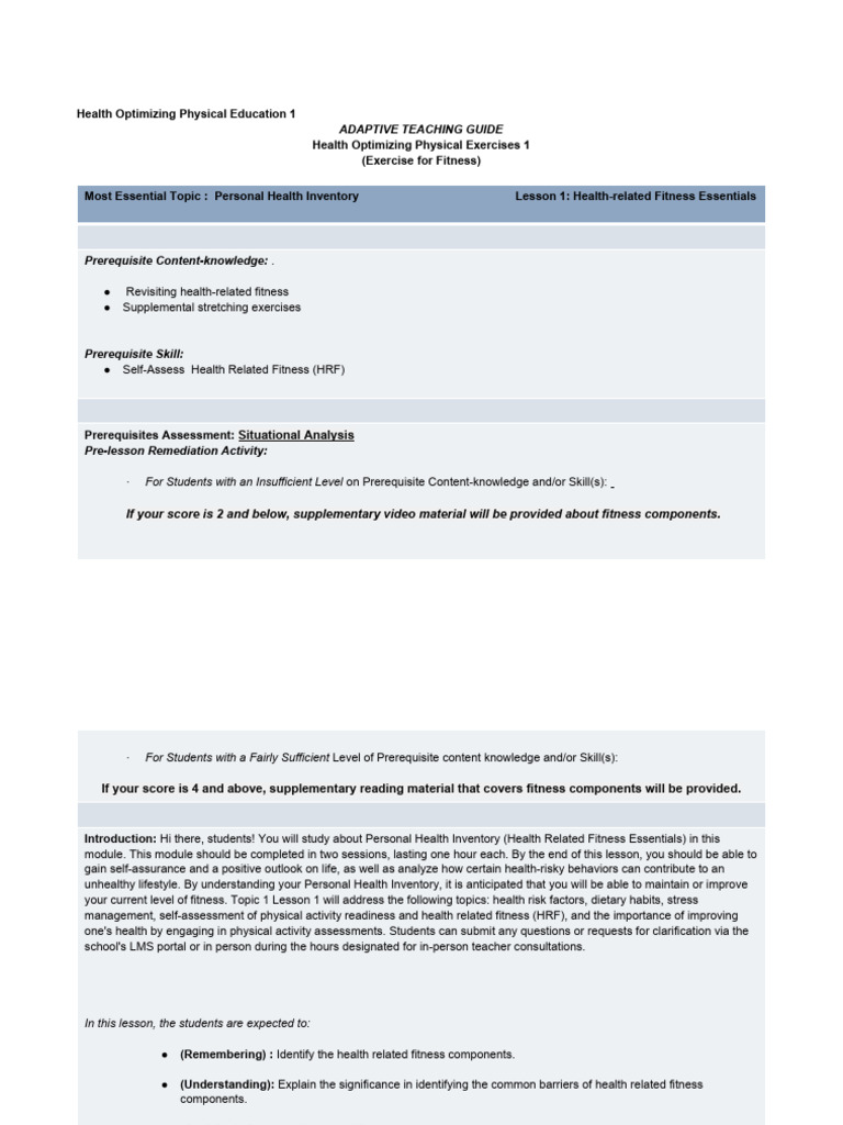 Atg Bolivar Hope1 Met1 | PDF | Physical Fitness | Learning