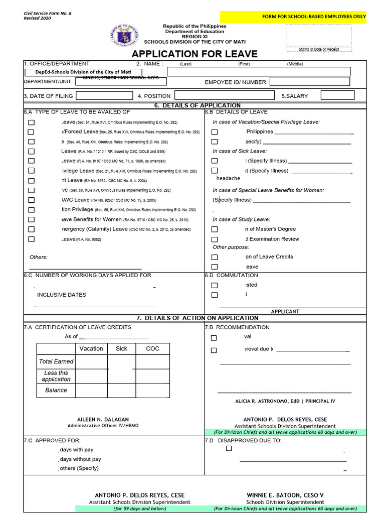 CSC FORM6 Original-1 | PDF | Parental Leave | Surgery