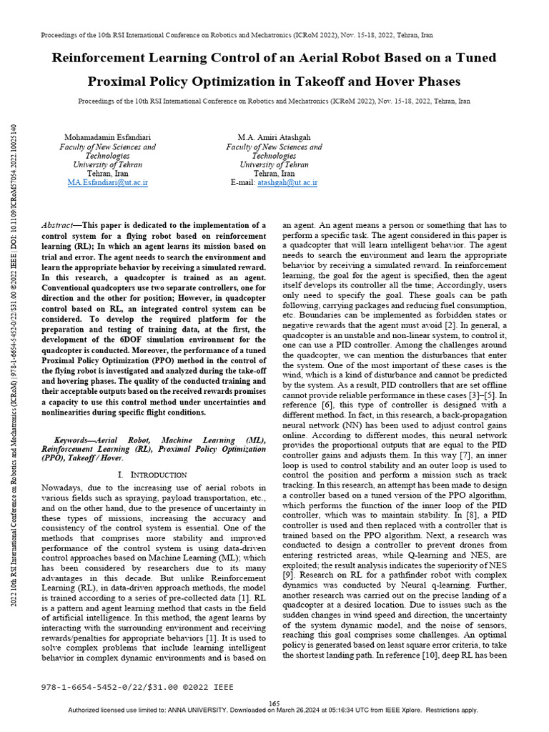 Aerial Robot Control via Reinforcement Learning | PDF | Applied Mathematics