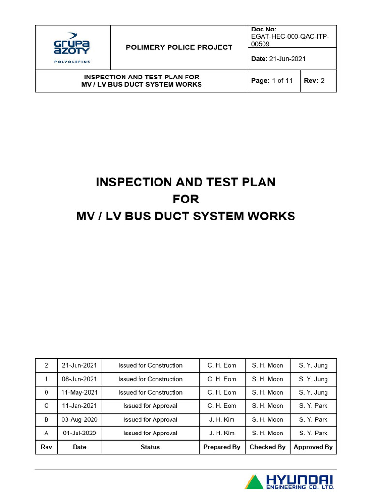 MV/LV Bus Duct Inspection Plan | PDF | Duct (Flow) | Electricity
