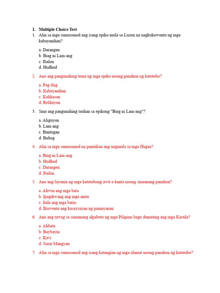 Multiple Choice Test | PDF