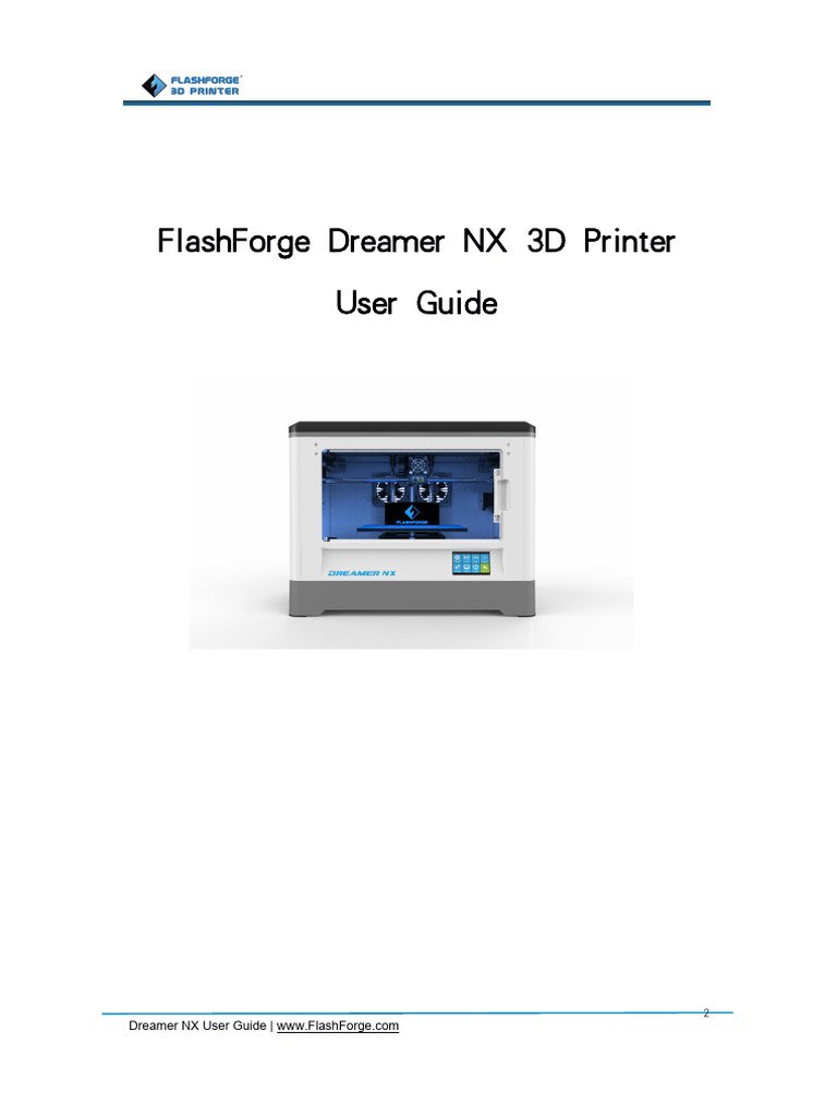 Flashforge Dreamer NX 3D Printer User Guide | PDF | 3 D Printing | 3 D ...