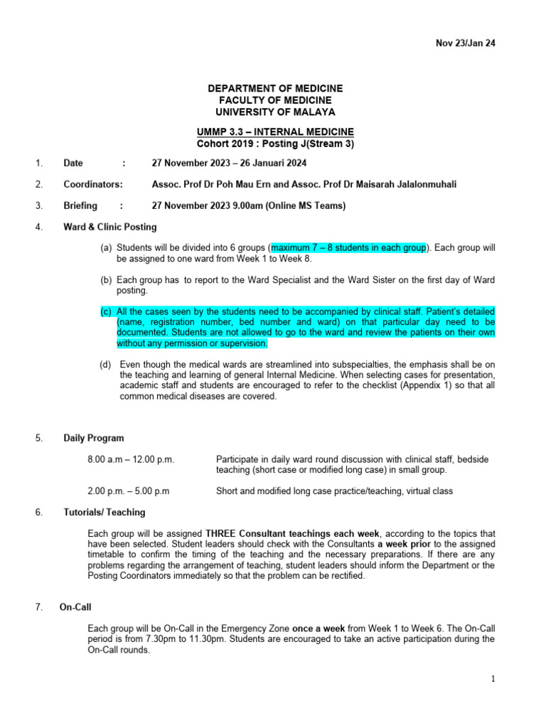 TIMETABLE FOR UMMP 3.3 Posting J Nov 23 - Jan 24 | PDF | Physical ...