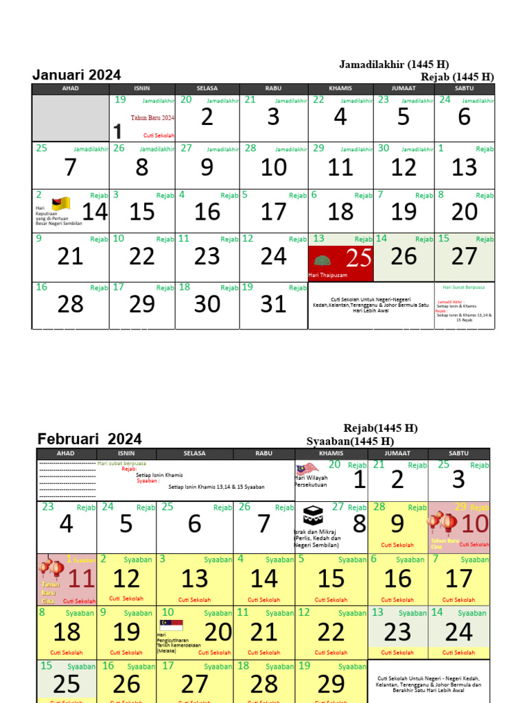 2024 Calendar Planner Malaysia Excel