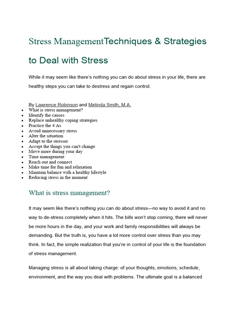 Effective Stress Management Techniques | PDF | Stress (Biology ...