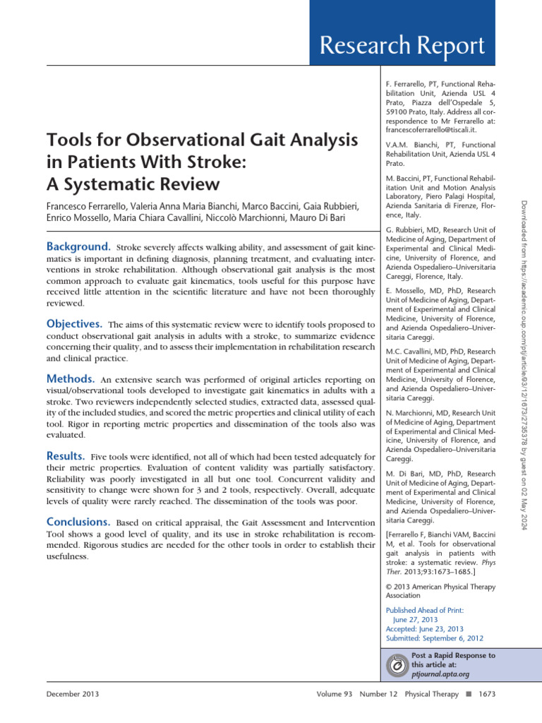 Tools For Observational Gait Analysis in Patients With Stroke - A ...