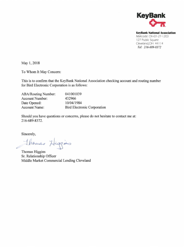 Key Bank Bec Bank Letter | PDF