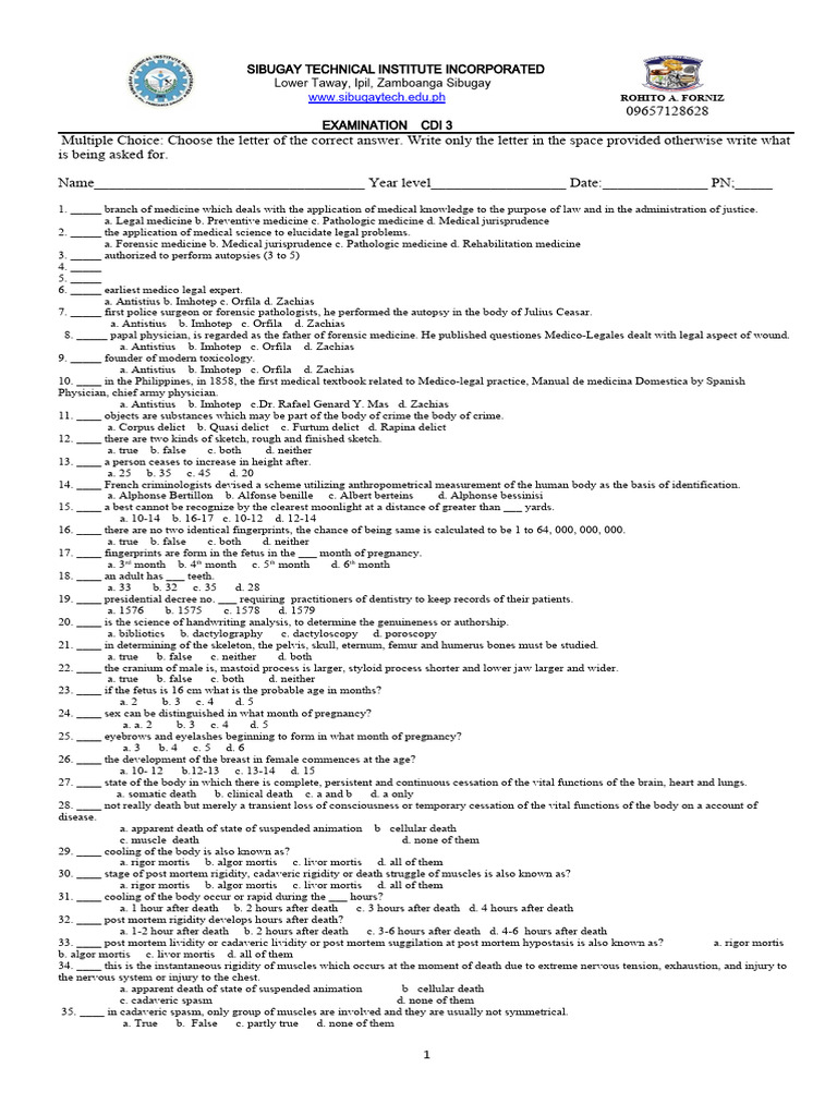 Forensic Medicine Examination CDI 3 | PDF | Gunpowder | Medicine