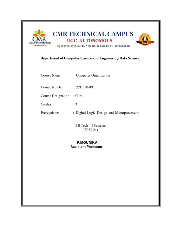 Computer Organization Course File | PDF | Central Processing Unit ...