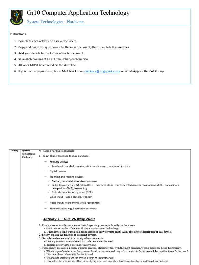 Gr10 Computer Tech: Hardware & Software Guide | PDF | Image Scanner ...