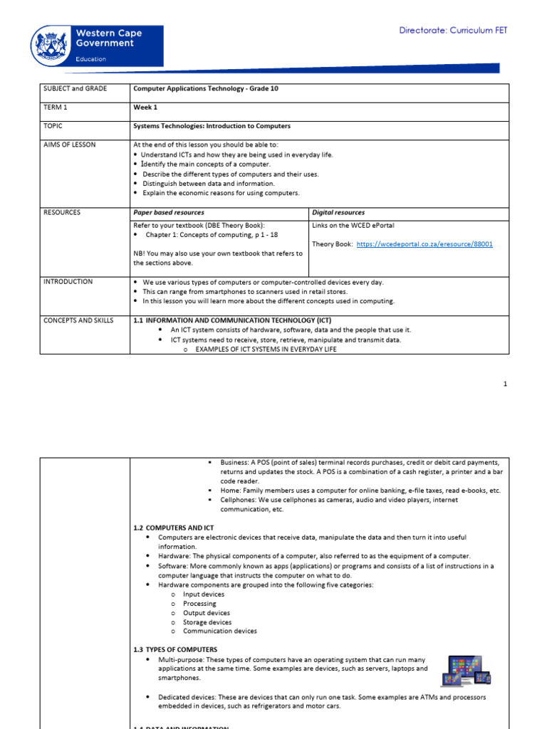 CAT - Grade 10 - T1 - W1 - 2021 | PDF | Input/Output | Computer Hardware