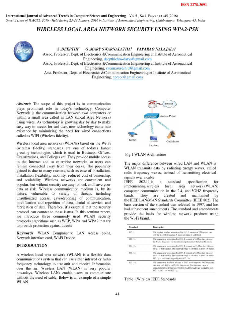 Wireless Local Area Network Security Usi | PDF | Wireless Lan ...