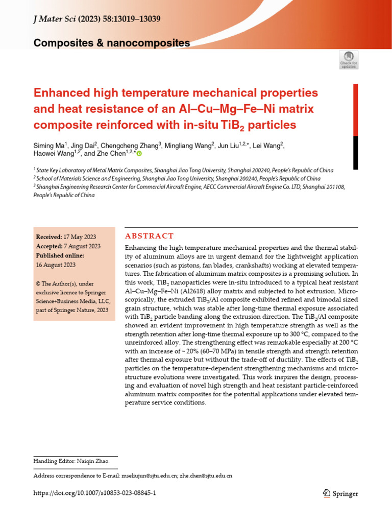 Enhanced High Temperature Mechanical Properties and Heat Resistance of ...