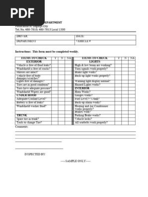 VEHICLE INSPECTION FORM