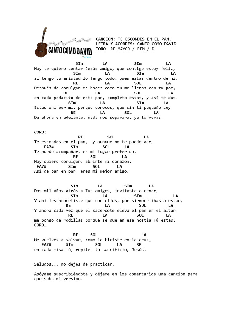 Te Escondes en el Pan: Letra y Acordes | PDF