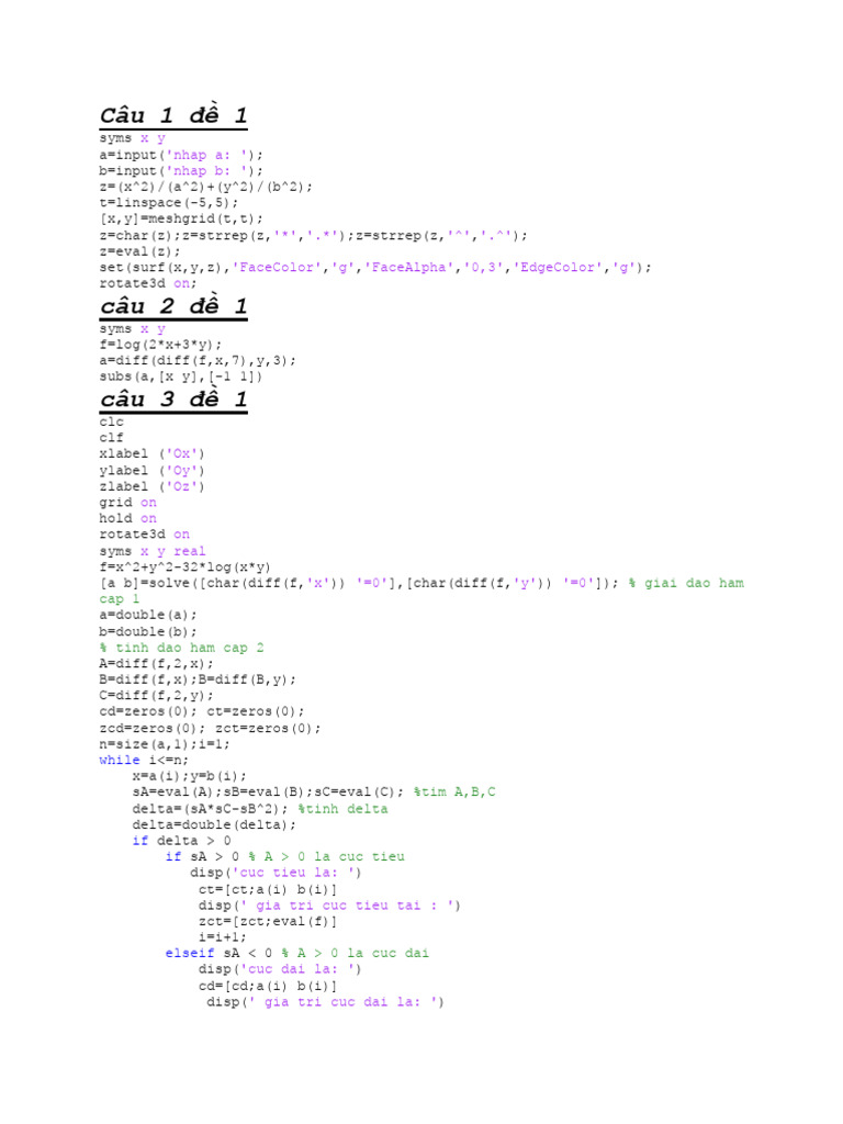 MATLAB Calculus and Optimization Examples | PDF