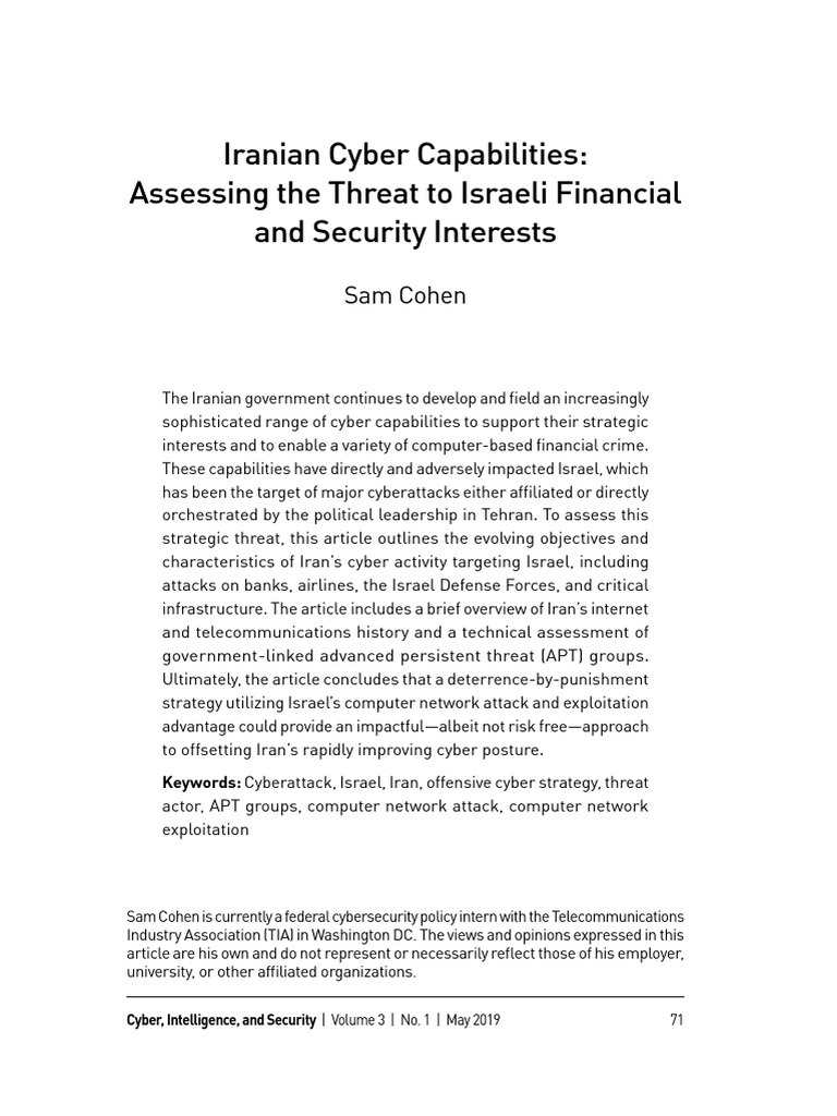 Iranian Cyber Threats to Israel | PDF | Cyberwarfare | Security