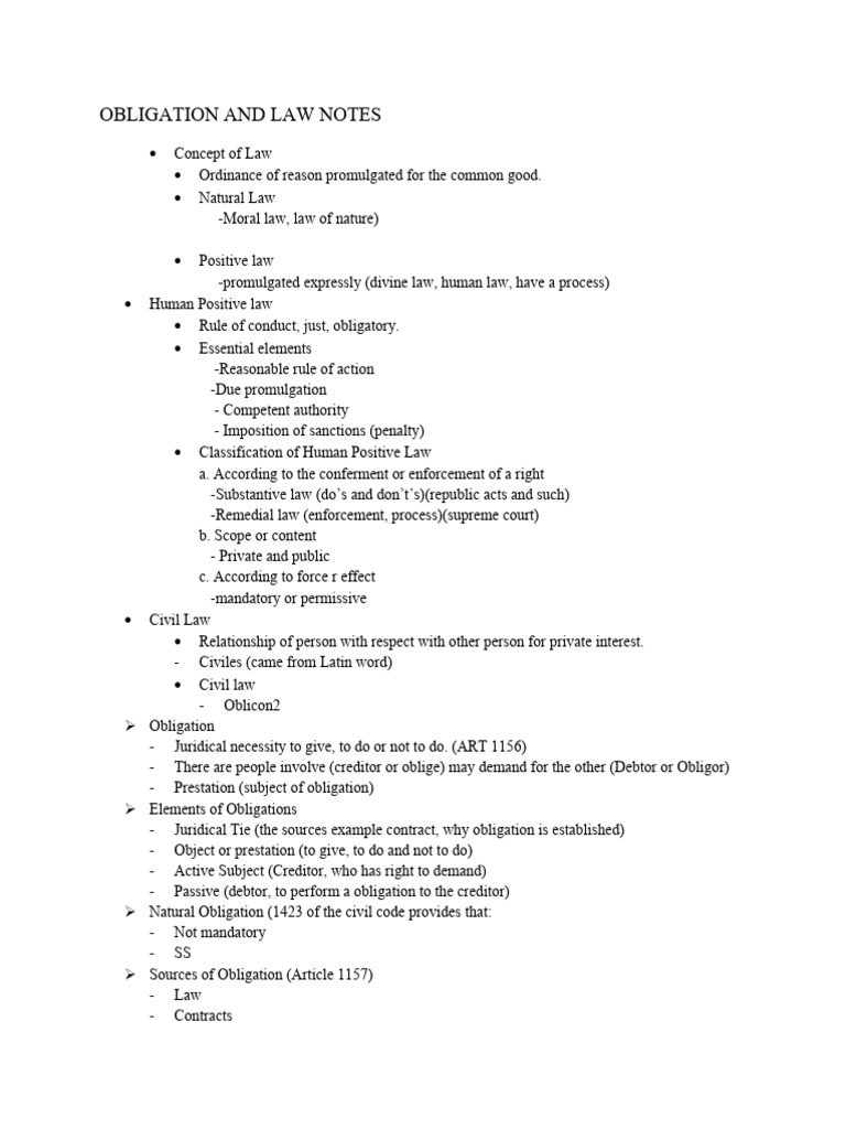 Obligation and Law Notes | PDF | Law Of Obligations | Negligence