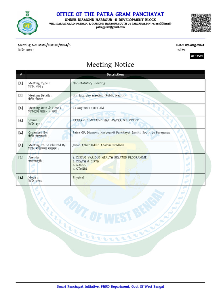 Patra Gram Panchayat Health Meeting Notice | PDF