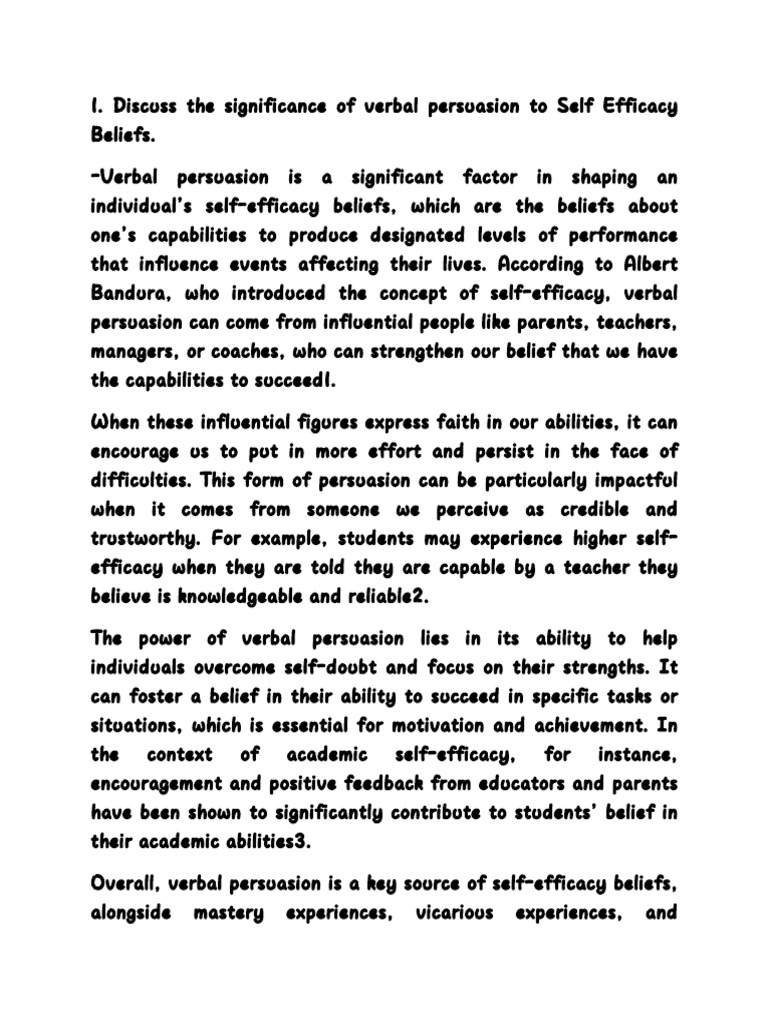 Verbal Persuasion and Self-Efficacy Insights | PDF | Self Efficacy ...
