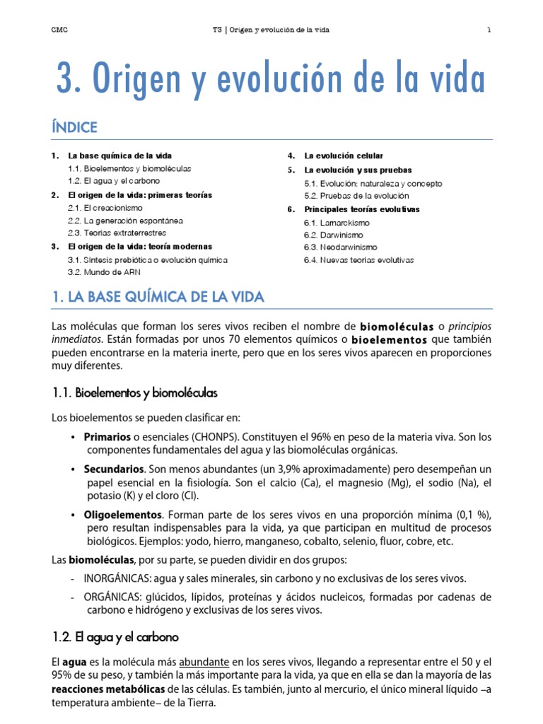 Origen y evolución de la vida en CMC | PDF | Evolución | Eucariotas