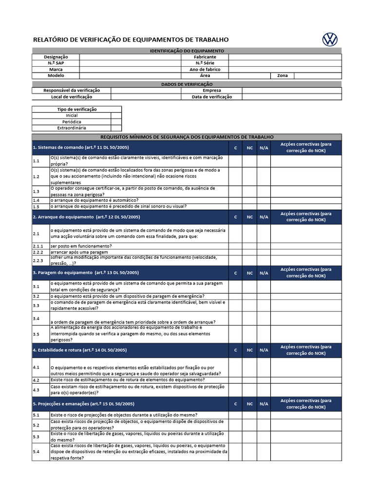 Lista de Verificação Equipamentos DL50 - 2005 | PDF