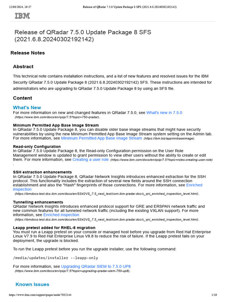 QRadar 7.5.0 Update Package 8 Release Notes | PDF | Installation ...