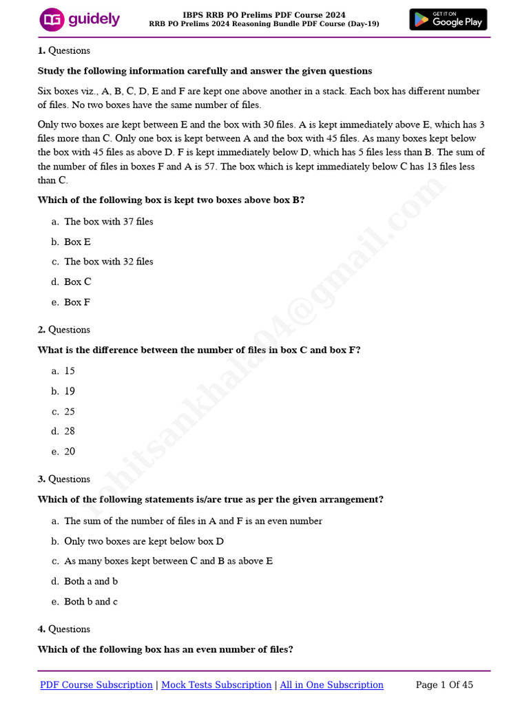 Reasoning Questions for RRB PO Prelims | PDF