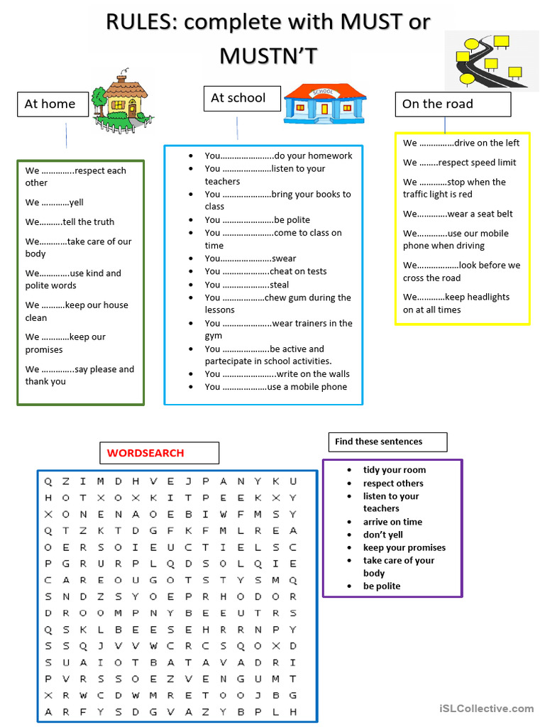 Home and School Rules Worksheet | PDF