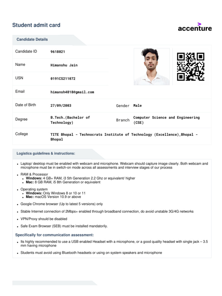 Student Admit Card and Guidelines | PDF | Privacy | Employment