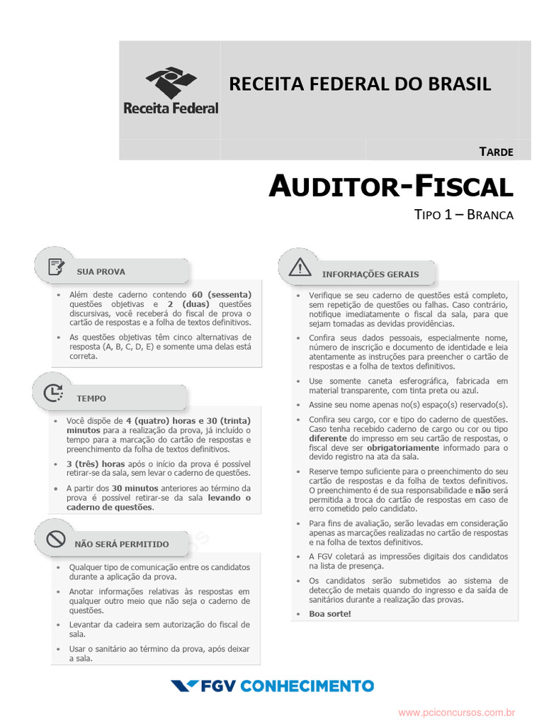 Prova Auditor-Fiscal Receita Federal 2024 | PDF | Administração pública ...