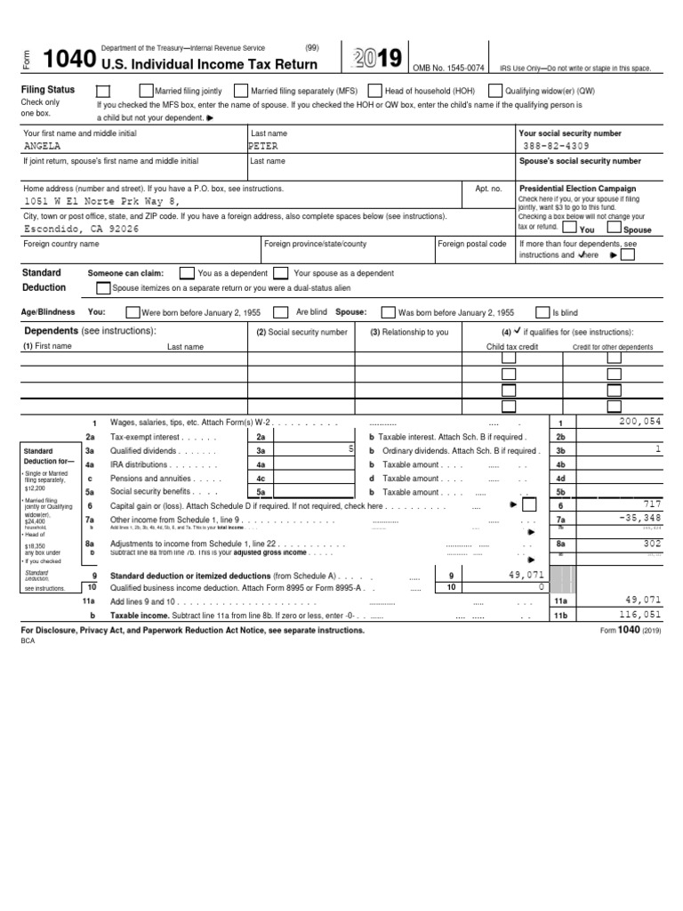 U.S. Individual Income Tax Return Form 1040 | PDF | Irs Tax Forms ...