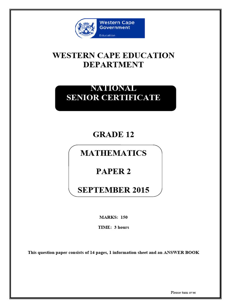 2015 September GR 12 Maths P2 Final | PDF | Mathematics | Applied ...