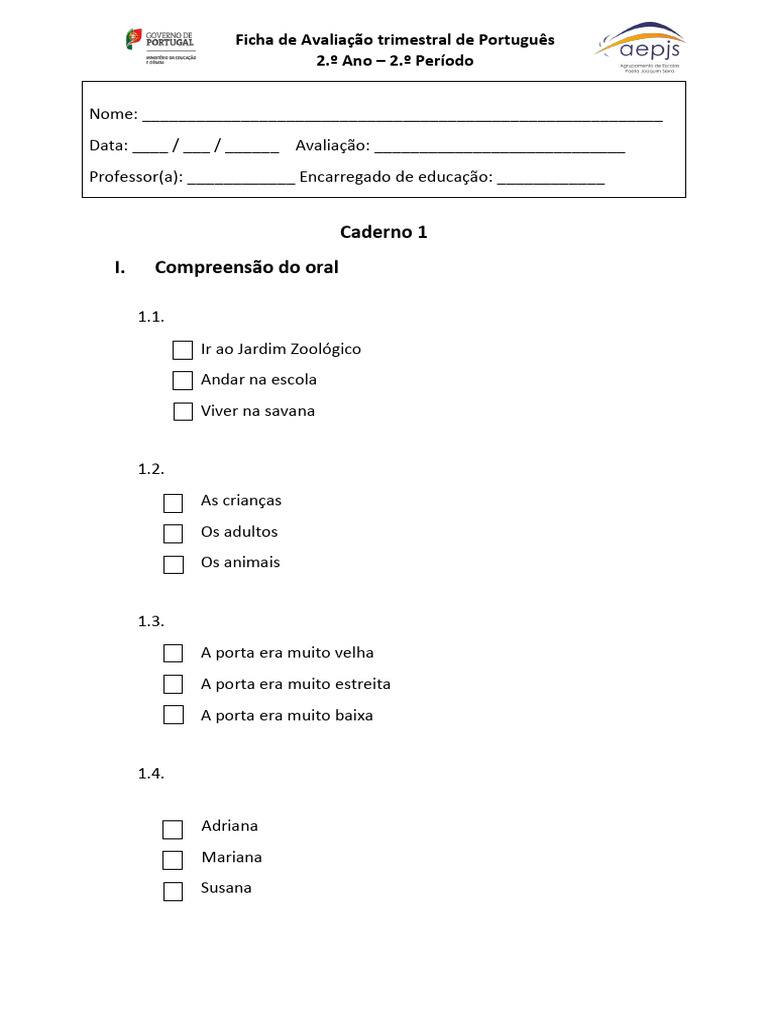 Avaliação de Português 2.º Ano | PDF | Gatos | Dinheiro