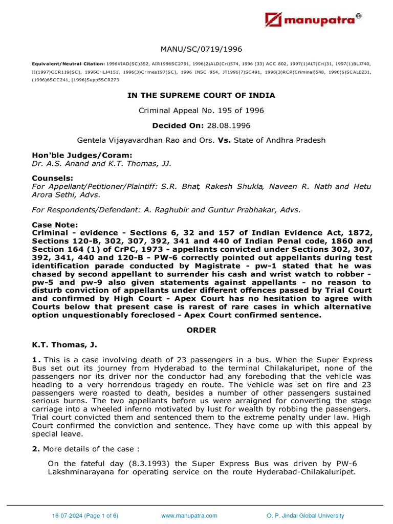 G. V. Rao v. State of Andhra Pradesh | PDF | Hearsay | Sentence (Law)