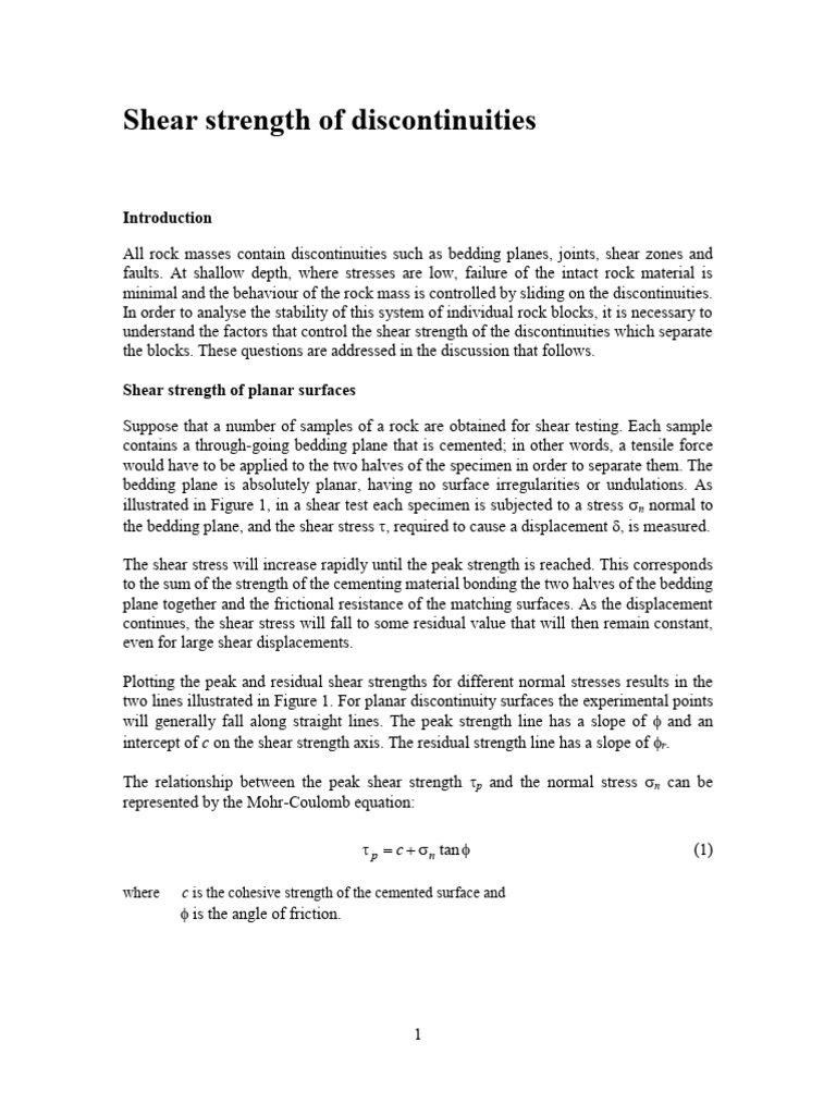 Shear Strength of Rock Discontinuities | PDF | Strength Of Materials ...