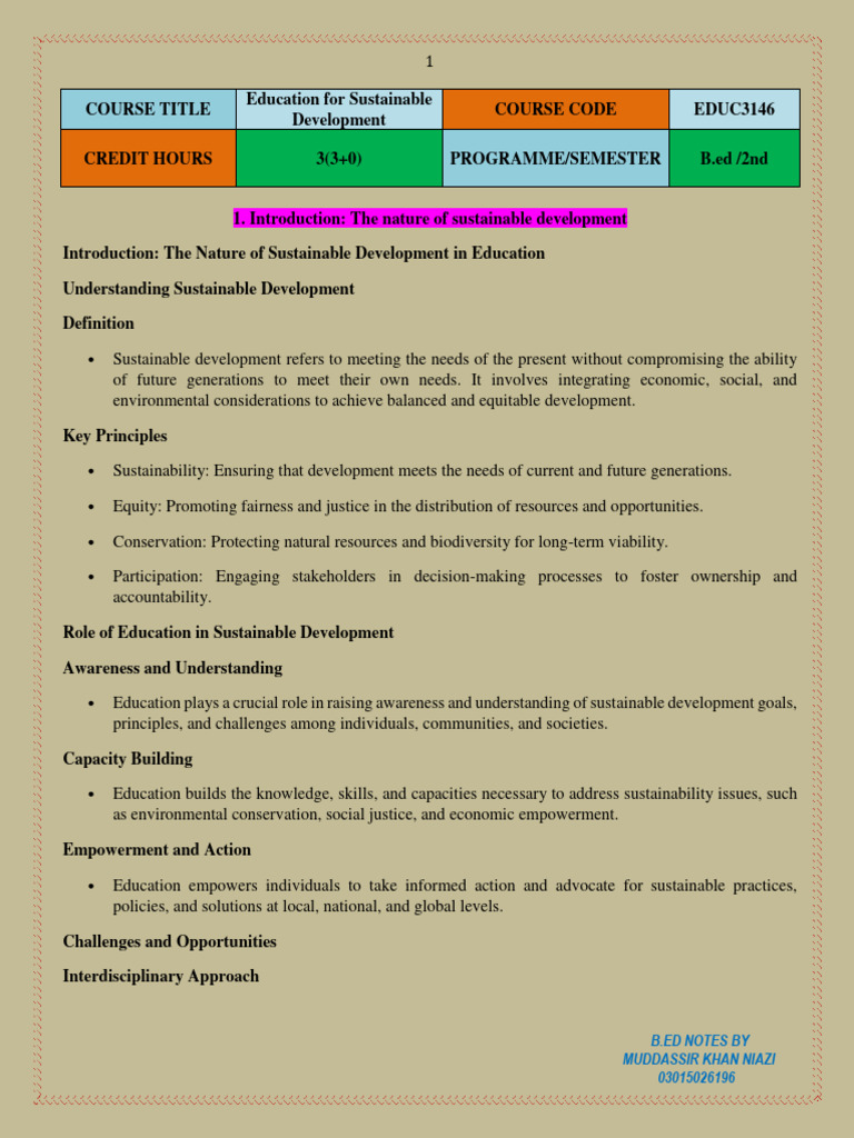 B.Ed Notes on Sustainable Development | PDF | Sustainable Development ...