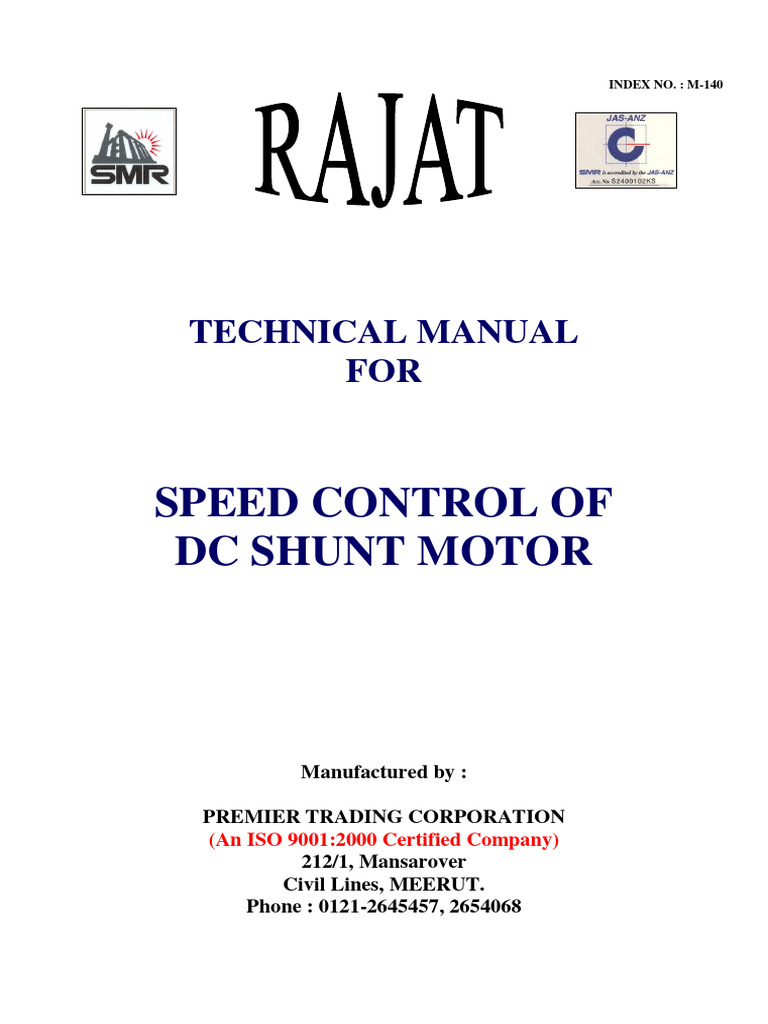 Speed Control of DC Shunt Motor With Panel | PDF | Electric Motor ...