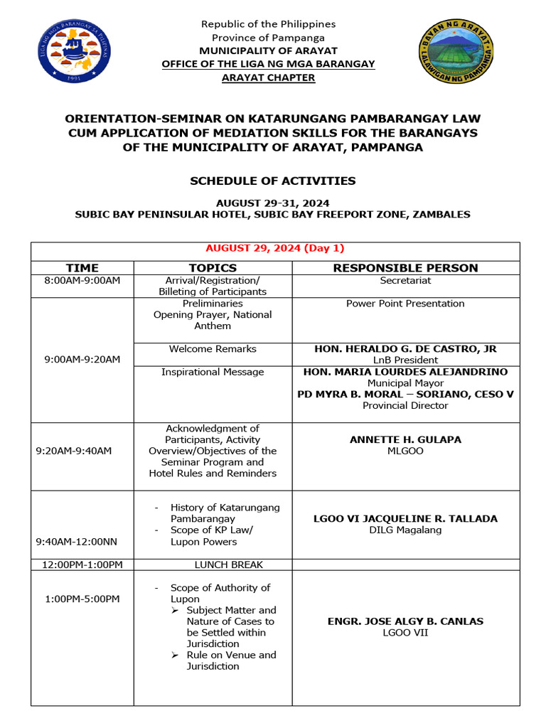Arayat Barangay Mediation Seminar 2024 | PDF | Philippines