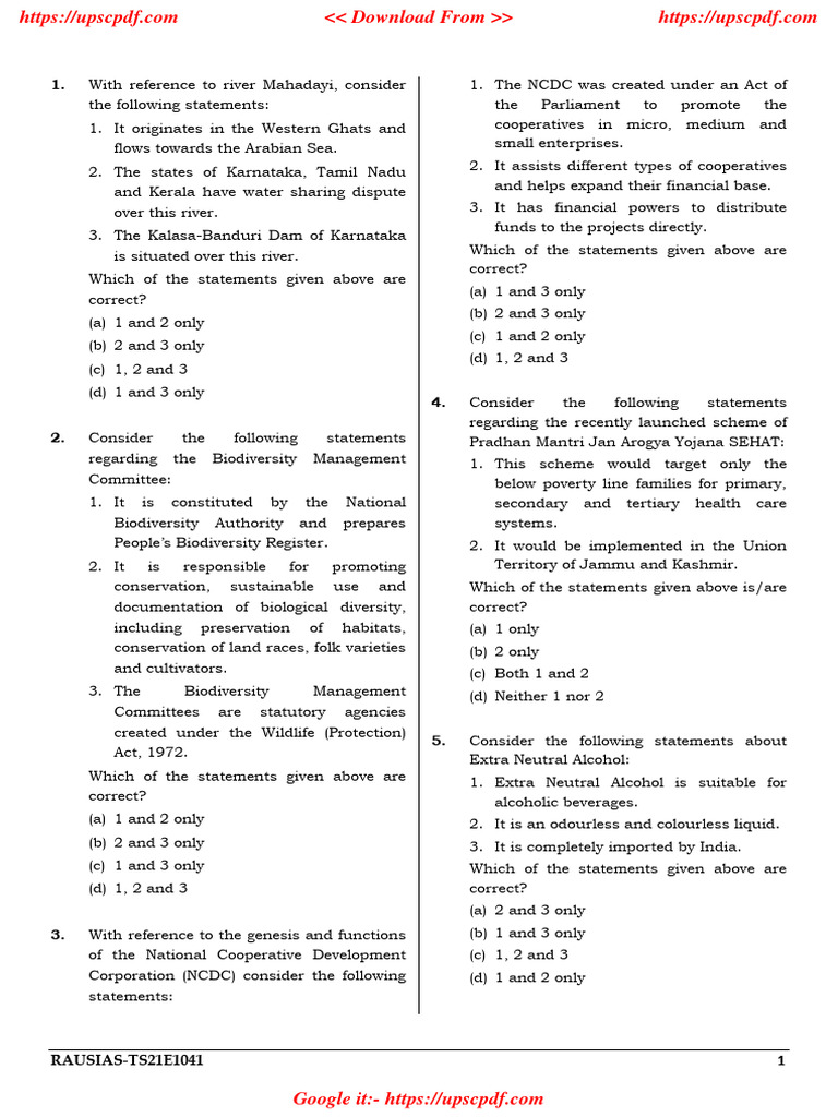 Rau's IAS PT Test Series 2021 - Test 41 | PDF
