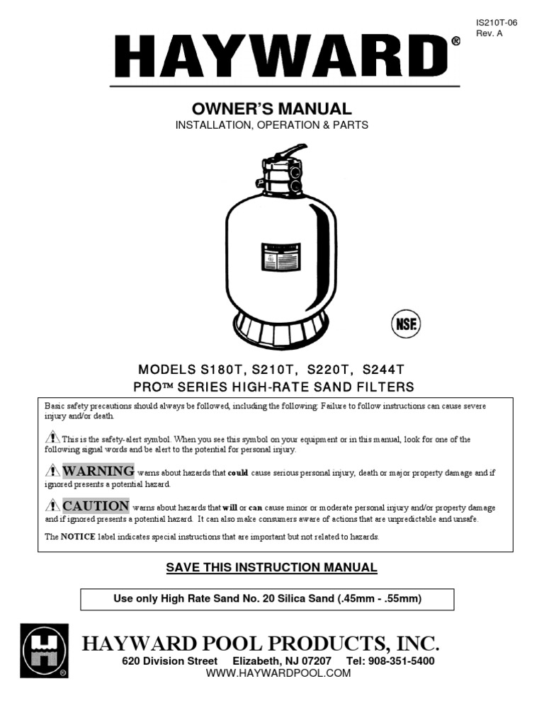 Hayward S166t Sand Filter Manual