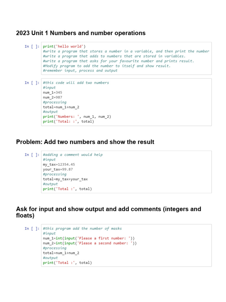 Number Operations and Programming Basics | PDF | Area | Length