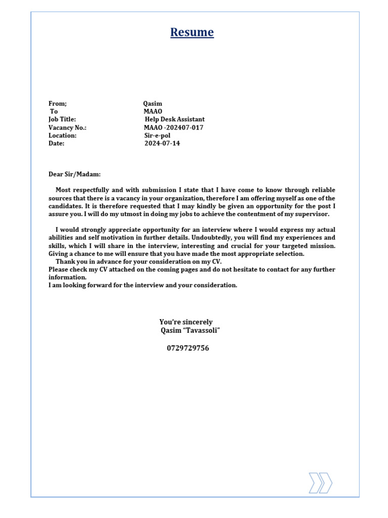 Application for Help Desk Assistant | PDF | Wash | Hygiene