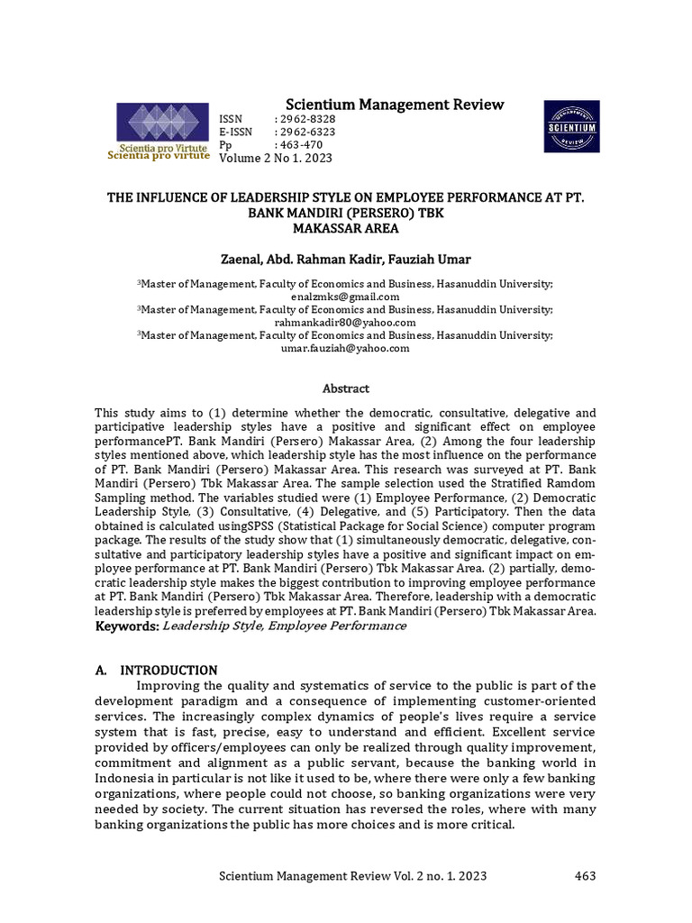 The Influence Of Leadership Pdf Leadership Human Resource Management