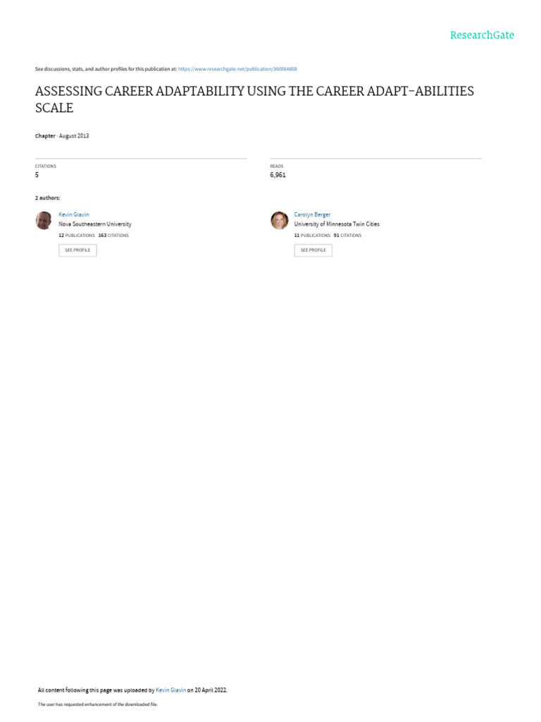Assessing Career Adaptability with CAAS | PDF | Standard Score | Self ...