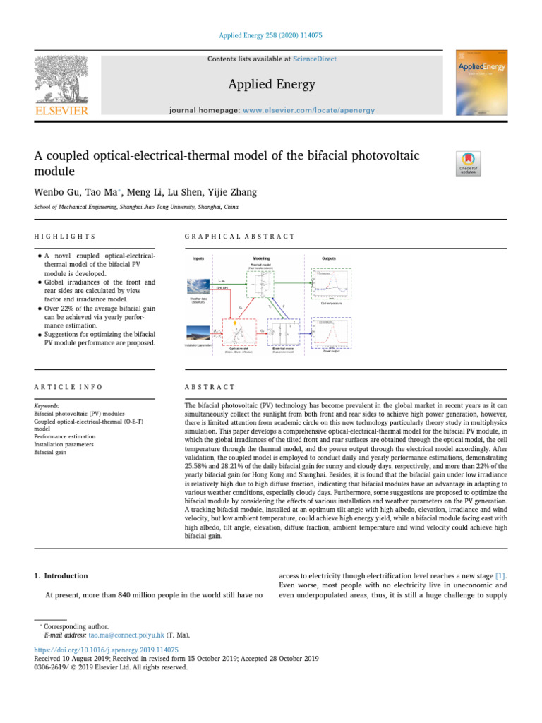 A Coupled Optical-electrical-Thermal Model of The Bifacial Photovoltaic ...