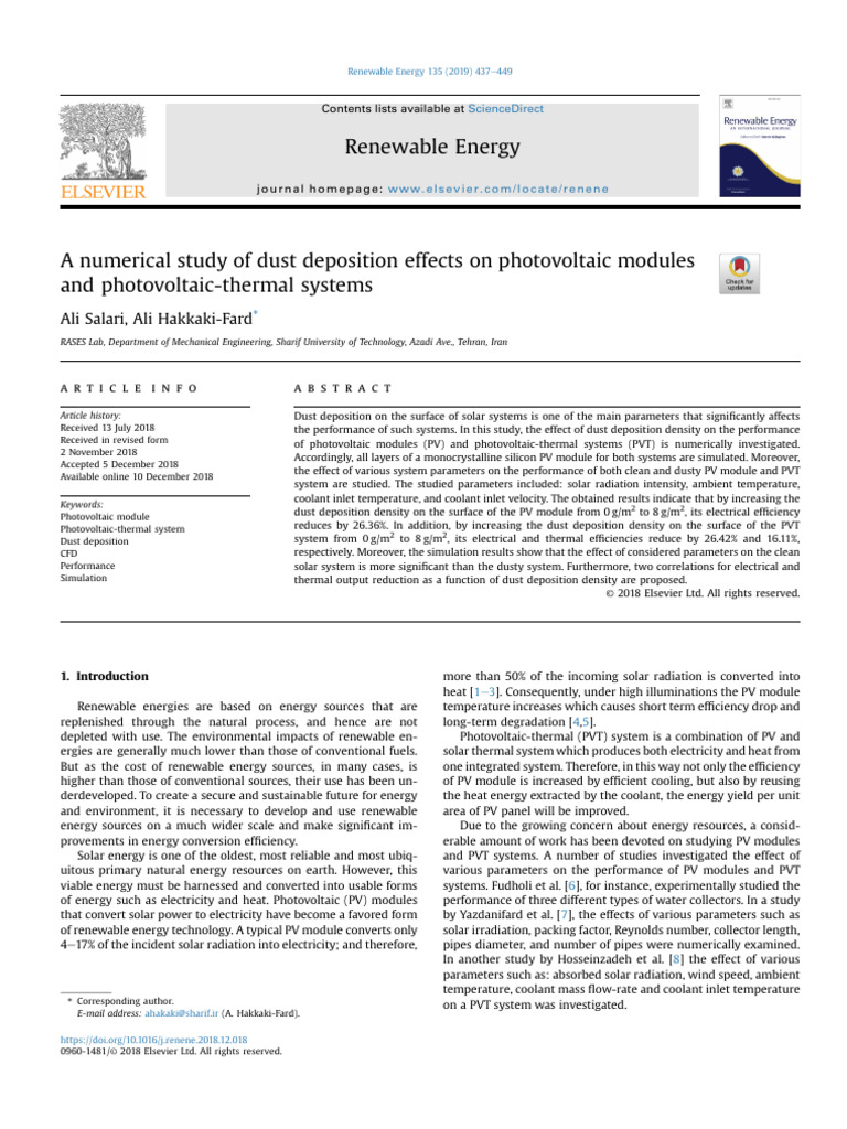 A Numerical Study of Dust Deposition Effects On Photovoltaic Modules ...